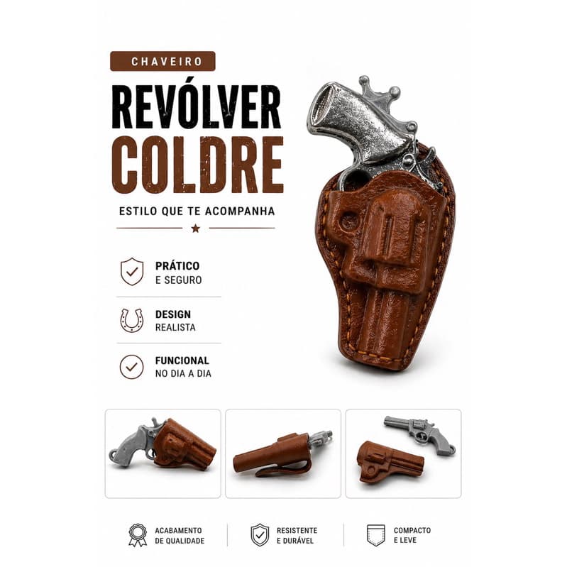 Chaveiro Revólver com Coldre Mini Porta Chaves Estilo Western Resistente