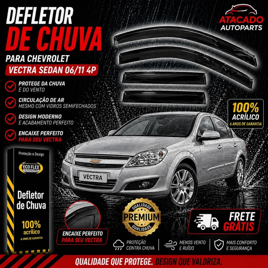 Defletor Calha de Chuva Vectra Sedan e Hatch 2006 a 2011 4 Portas Ecoflex