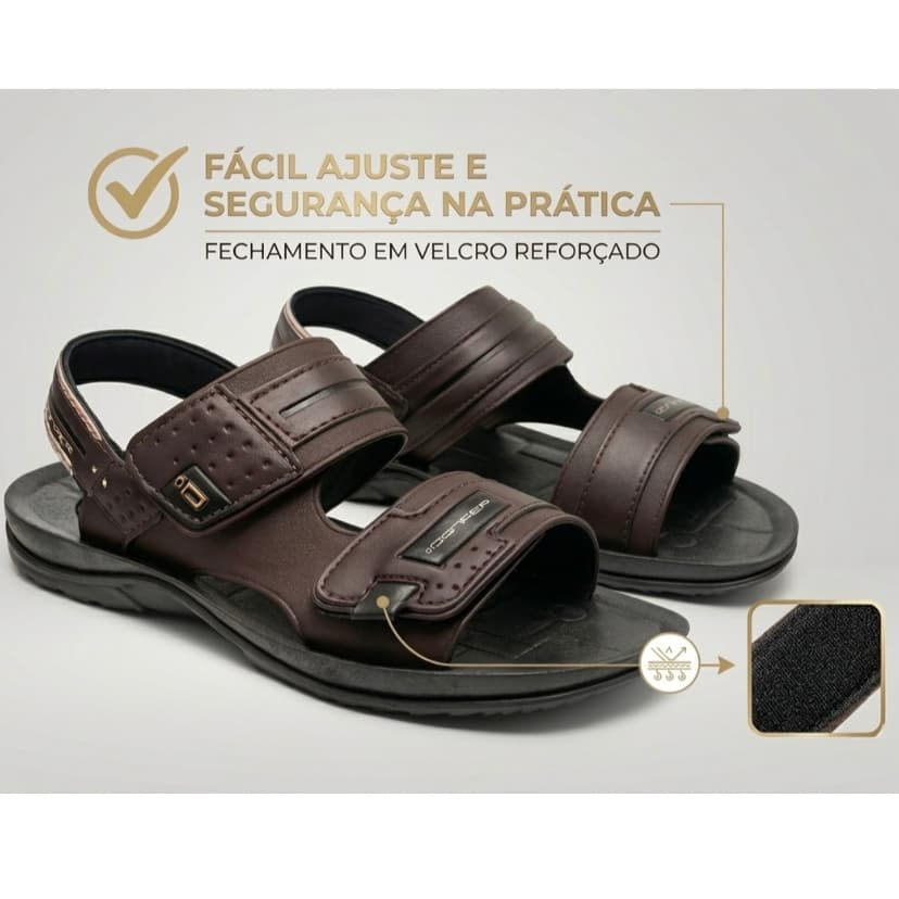 Sandália Masculina Danper Original Couro Solado Anatômico Antiderrapante