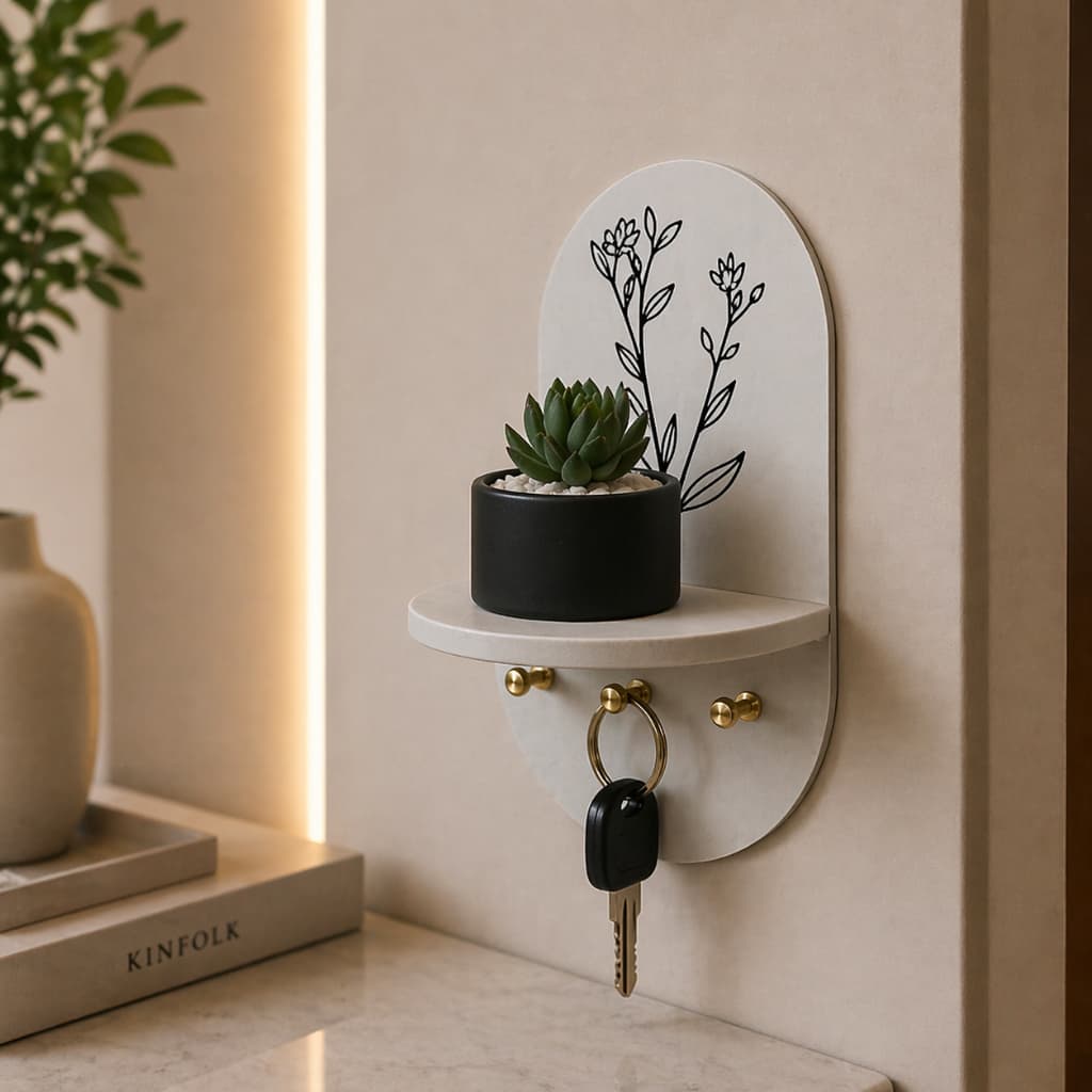 Porta Chaves Com Arranjo Suculenta Artificial ou Sem em MDF Organizador Decoração Para Casa
