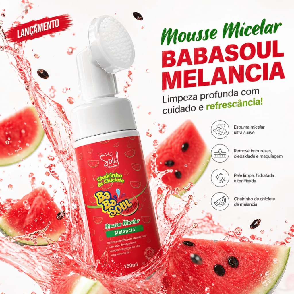 Mousse Facial De Melancia Skin Care Babasoul Limpeza Suave