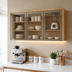Armário Aéreo de vidro 3 Portas para cozinha  120cm Nobre