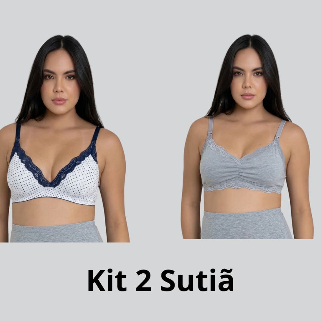 Kit 2 Sutiãs Gestante Amamentação Fecho Click Tamanhos 44 ao 52 Maternidade