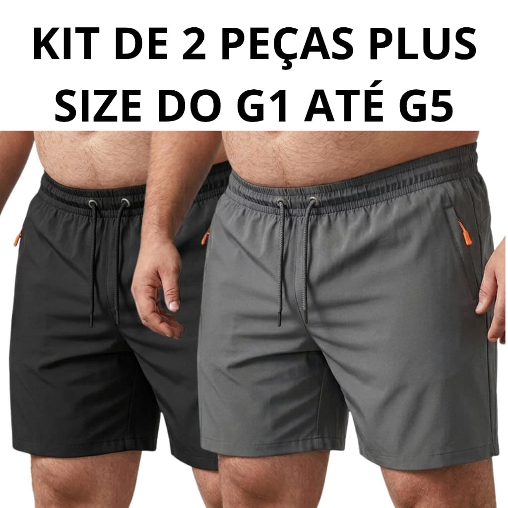 Kit 2 Bermudas Plus Size Masculina Elastano com Zíper, Cós Elástico e Conforto G1-G5