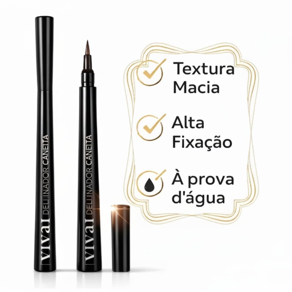 Delineador Caneta Vivai Ponta Fina 24 horas á prova D'água Alta Fixação Preto intenso