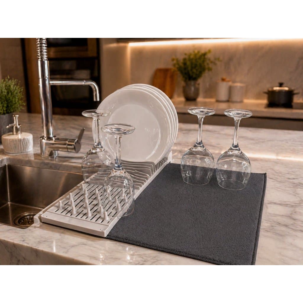 Escorredor de Louça com Tapete Microfibra 48x40cm Antimofo Alta Absorção Cozinha Organizada