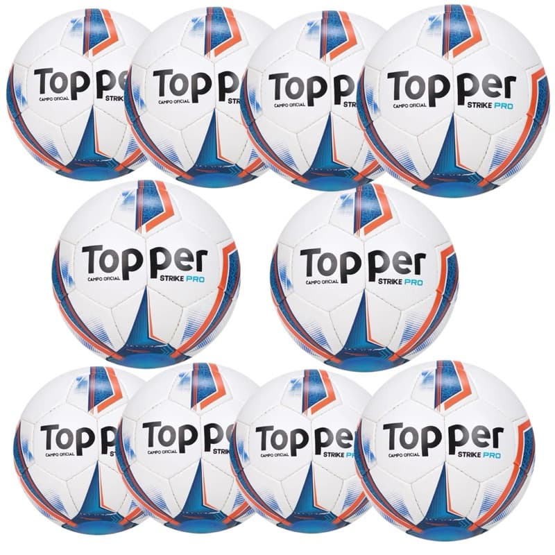 Kit 10 Bolas Futebol Campo Topper Strike Pro Costurada À Mão Atacado