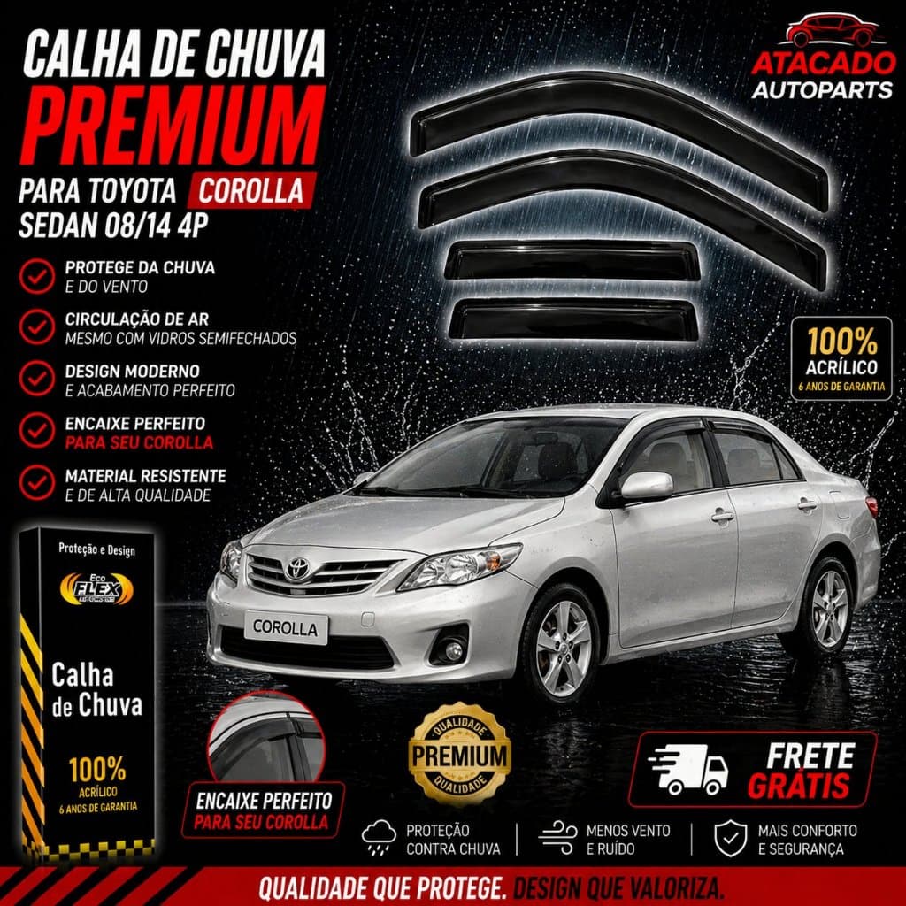 Calha de Chuva Defletor Toyota Corolla Sedan 2008 a 2014 4 Portas Original Ecoflex Fume