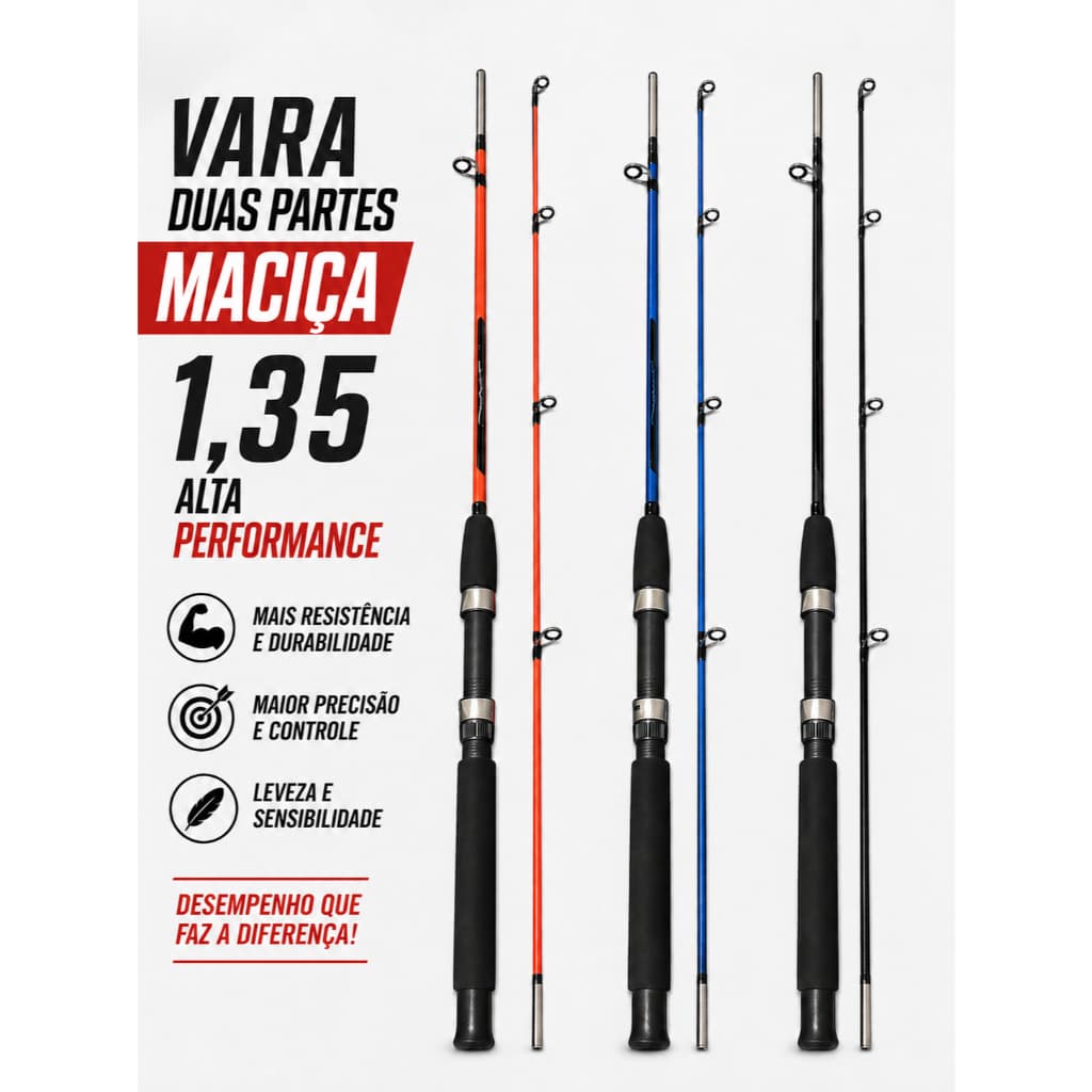 Vara de Pesca para Molinete Maciça Fibra de Vidro 1,35 Lbs 12-25   Cor Aleatoria