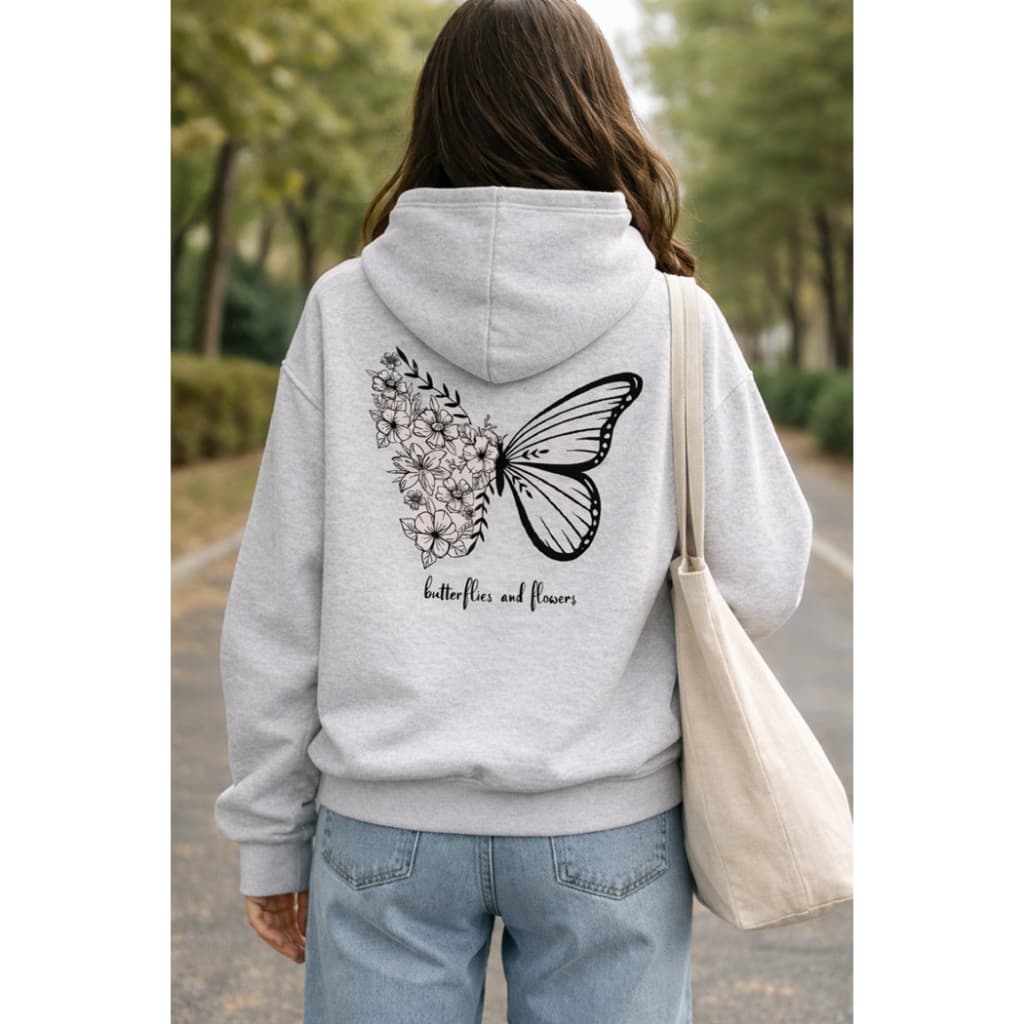Moletom Canguru Estampado Macio Feminino Borboleta Com Bolso
