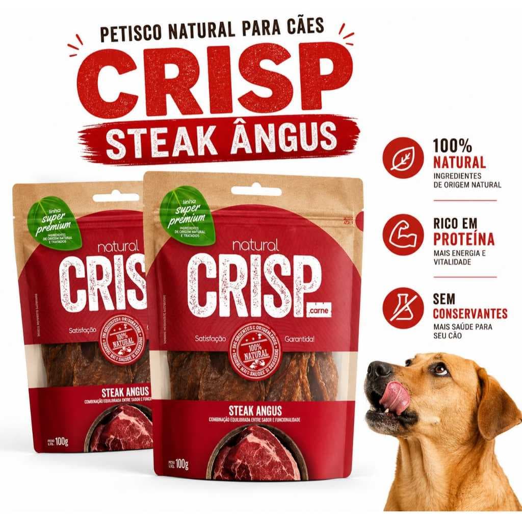 PETISCO NATURAL CRISP STEAK ÂNGUS 100GR SABOR CARNE PARA CÃES CACHORRO PROMOÇÃO
