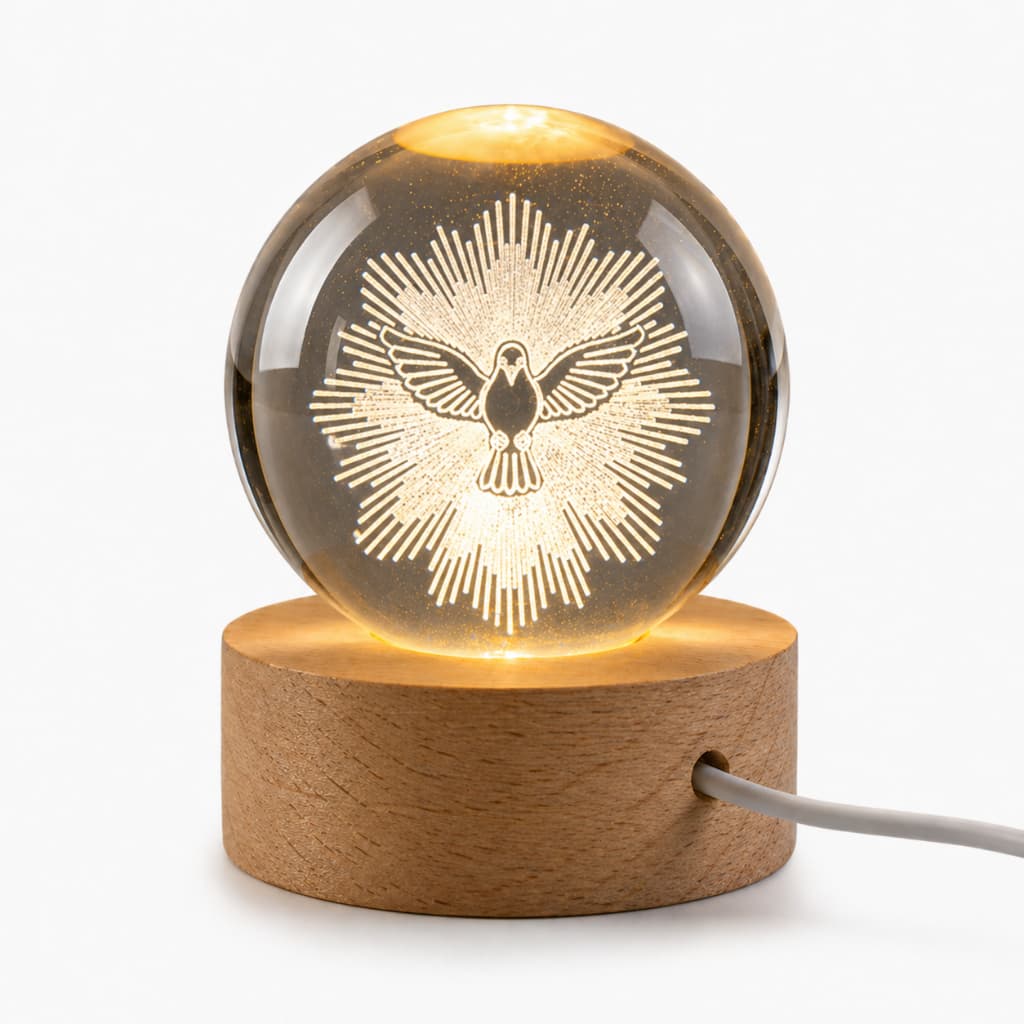Luminária de Mesa Bola de Cristal Abajur de Mesa para Sala Luminária Pombo Divino Madeira Moderna