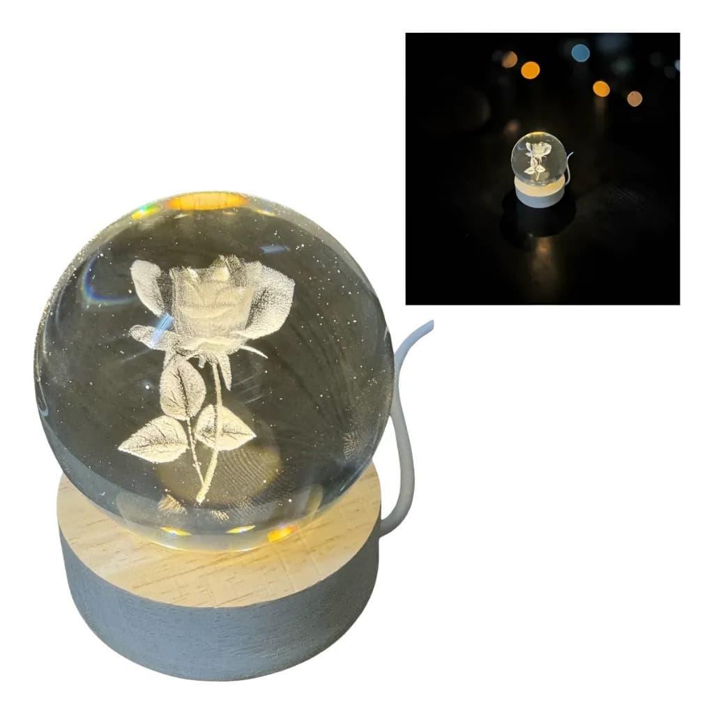 Luminária LED 3D Rosa de Cristal Presente Dia das Mães Abajur de Cabeceira Luz Decorativa Suave
