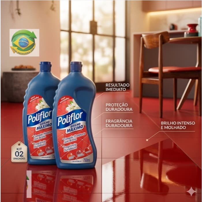 KIT C/2 CERA AUTOBRILHO BRILHO MAXIMO VERMELHO DESTAC POLIFLOR PISOS ESPECIAIS 750ML