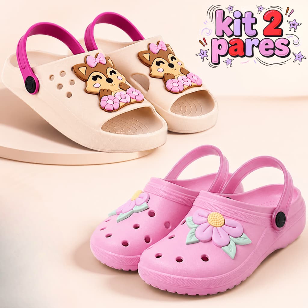 Kit 2 Pares Babuche Menina Infantil Criança Confortável