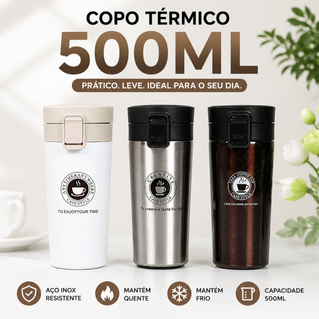 500ML Copo Térmico em Aço Inox Squeeze Térmica Quente e Frio para Chá e Café com Tampa CP-25
