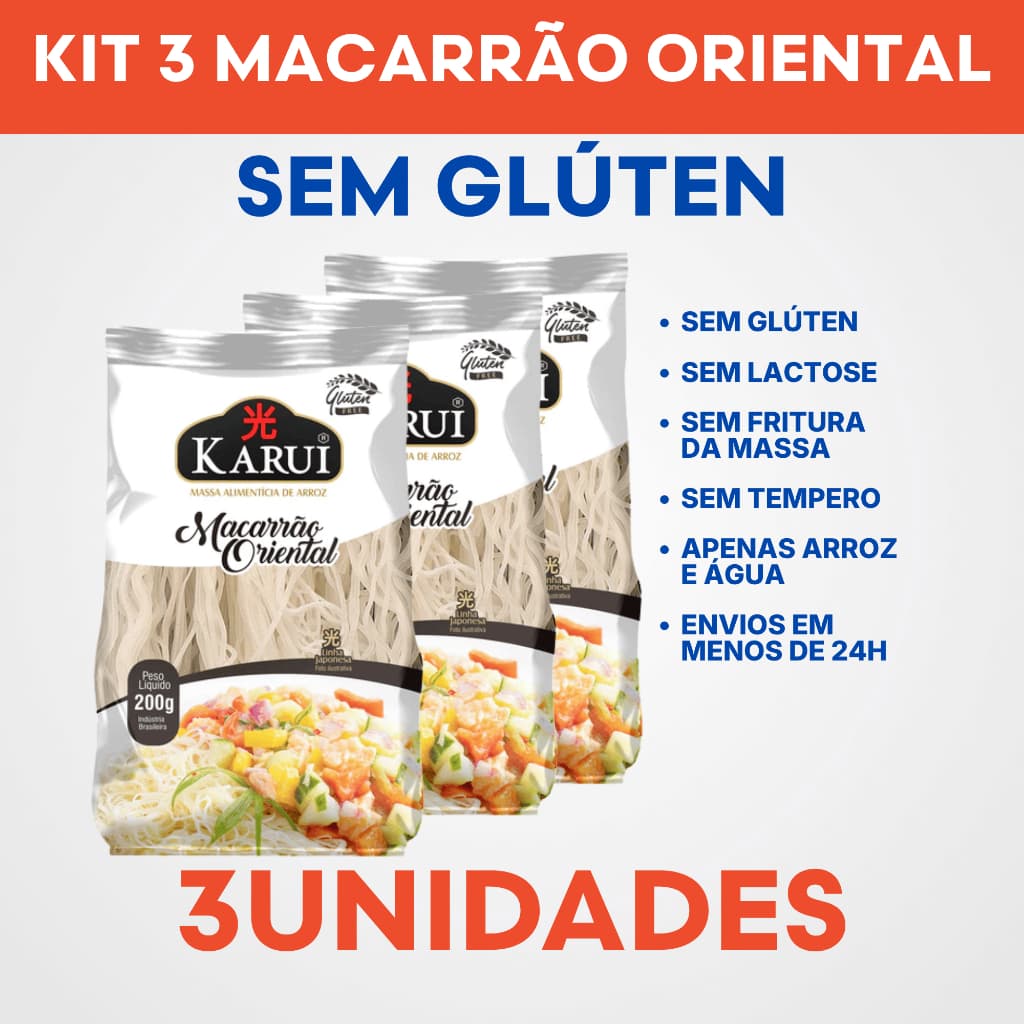 Kit Com 3 Pacotes de Macarrão de Arroz Karui - Sem Glúten - Sem Lactose - Vegano