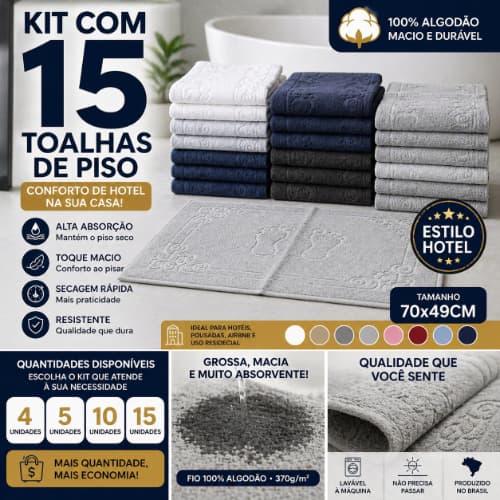 Kit 4 a 15 Toalhas de Piso 100% Algodão 70x49 Estilo Hotel Super Absorvente Grossas Macias Banheiro