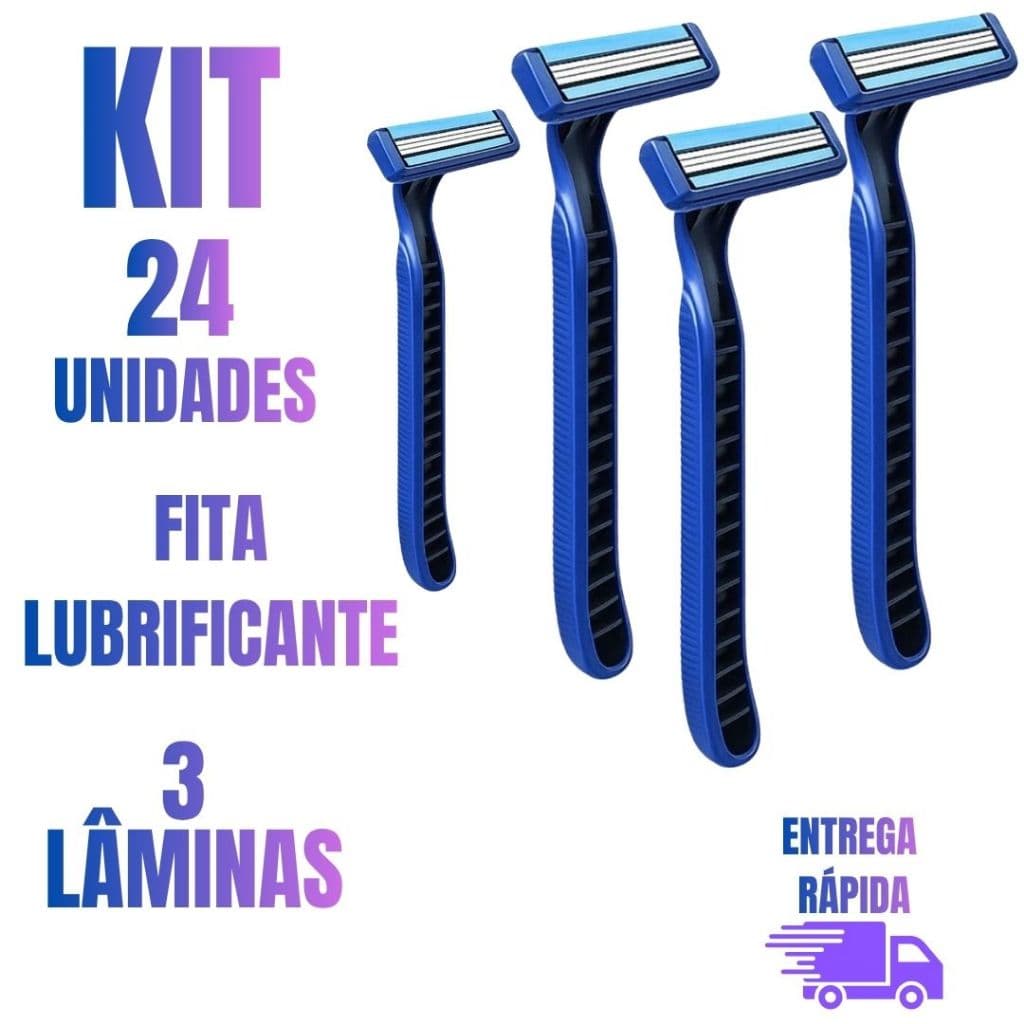 Kit 24 Barbeadores Descartáveis 3 Lâminas com Fita Lubrificante Uso Diário