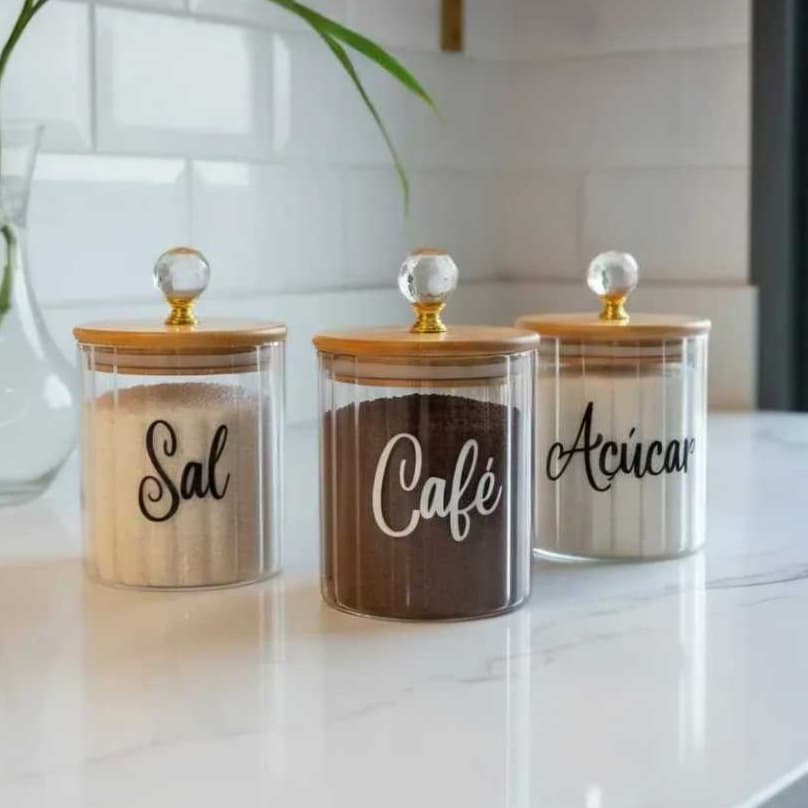Pote Mantimentos Café Açúcar Sal Leite Biscoito Cereal Nescau Cantinho Potes Herméticos Vidro Bambu
