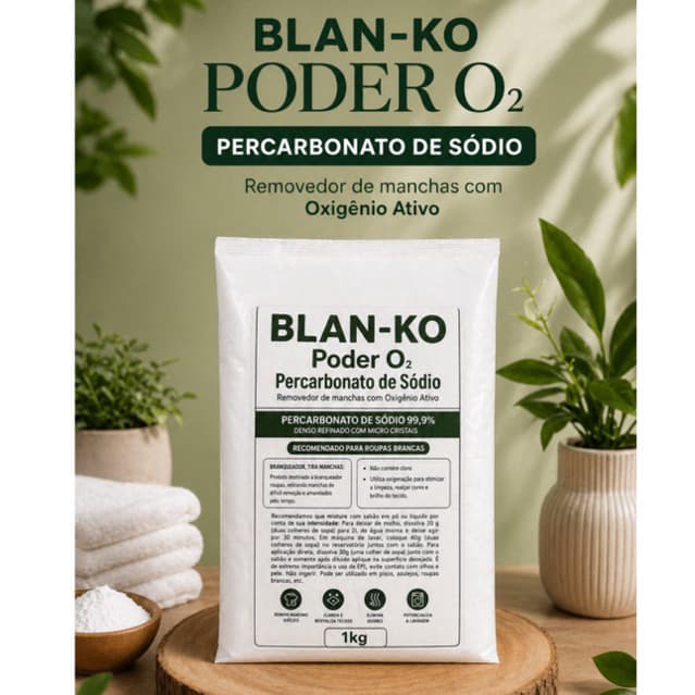 Kit Econômico BLAN-KO Poder O2 1kg Percarbonato de Sódio para Lavanderia