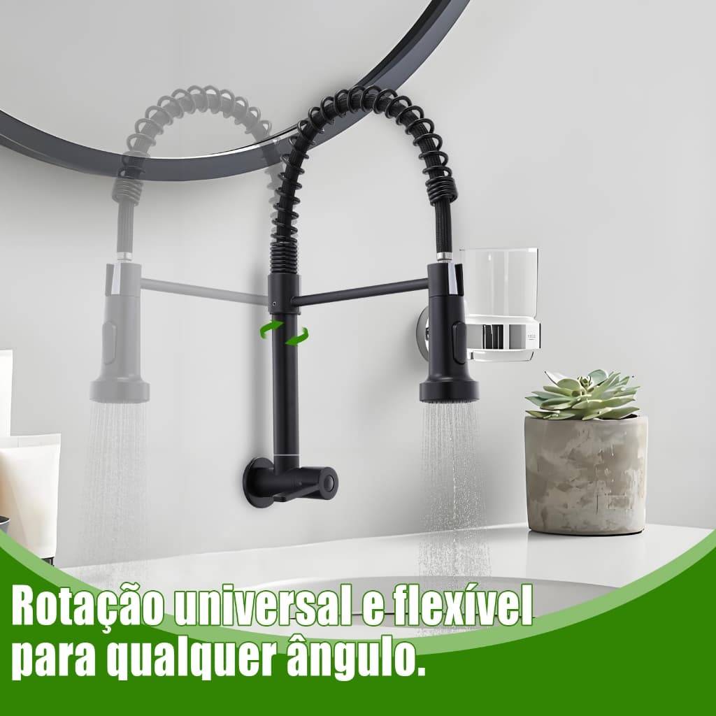 Torneira de cozinha com mola duplo fluxo, duas versões separadas: modelo bancada e modelo parede