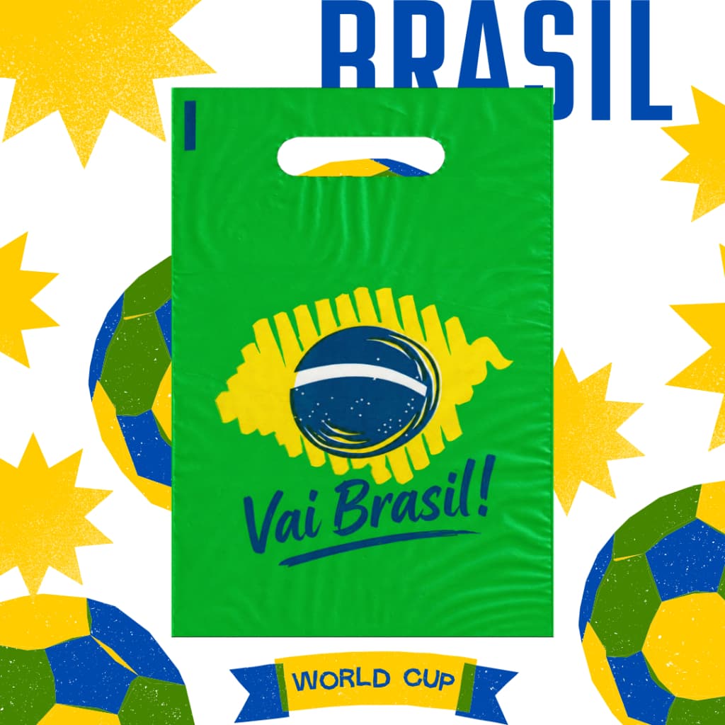 Sacola da Copa Vai Brasil - Sacos Plásticos Alça Vazada Boca de Palhaço