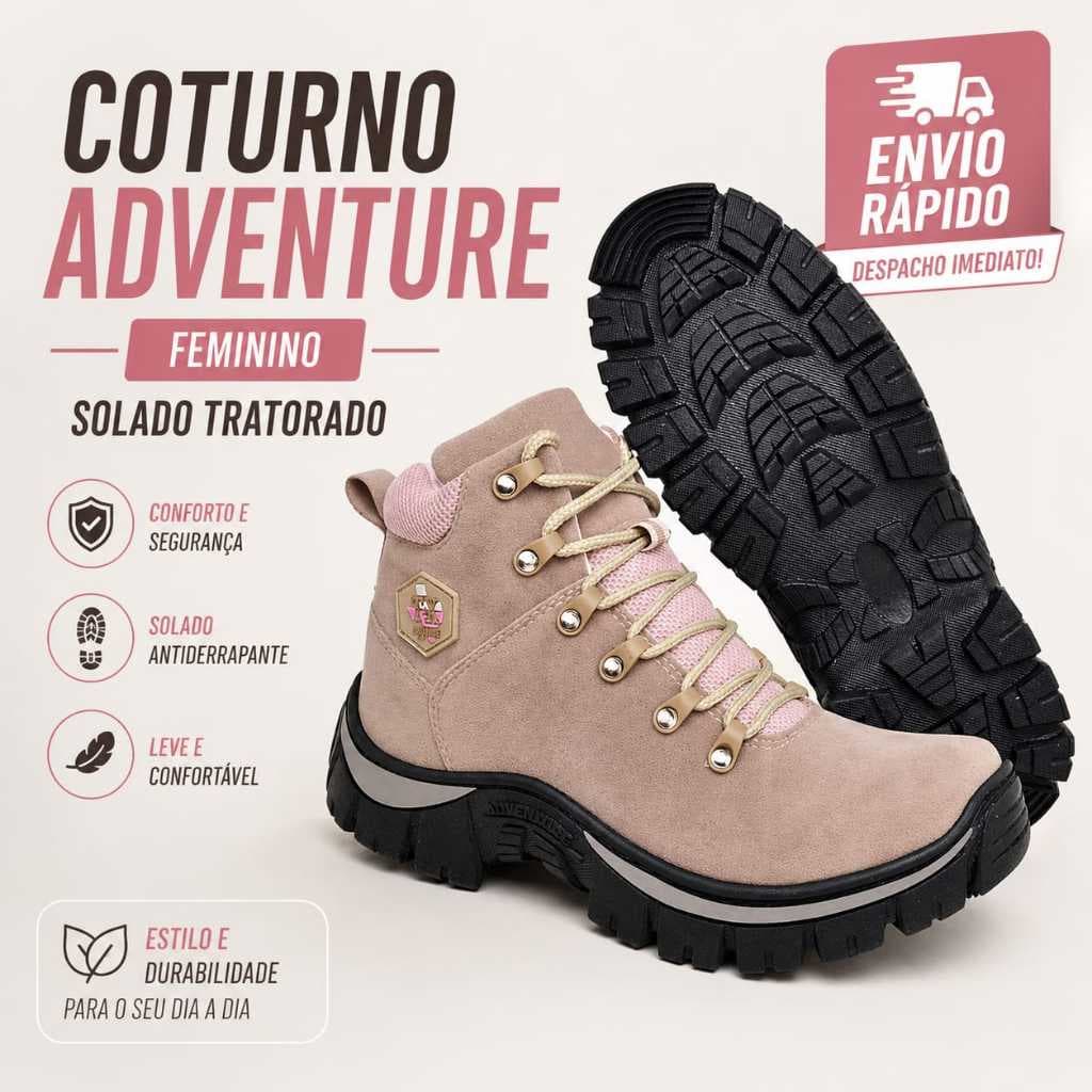 Coturno Adventure Feminino Bota Tática Solado Antiderrapante Conforto Gel Trabalho Trilha ENV.RAPIDO