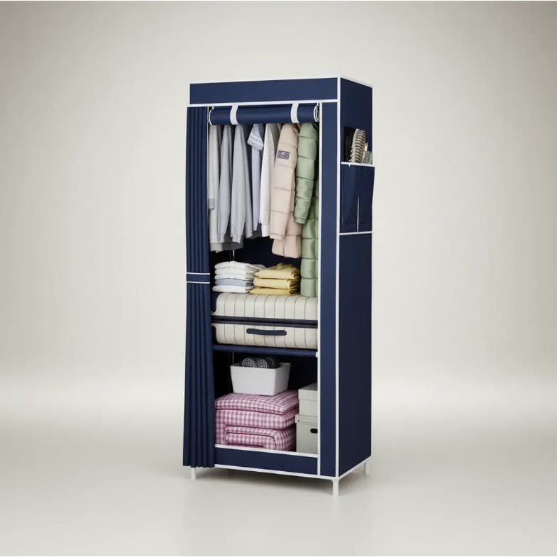 Guarda-Roupa Portátil em Tecido com Cabideiro e Prateleiras