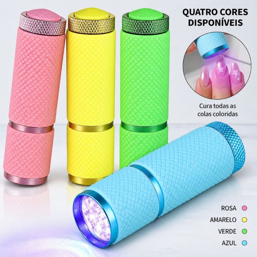 Mini Lanterna Portatil Aborrachada LED UV Branca Seca Unha Gel Cores Aleatorias Manicure