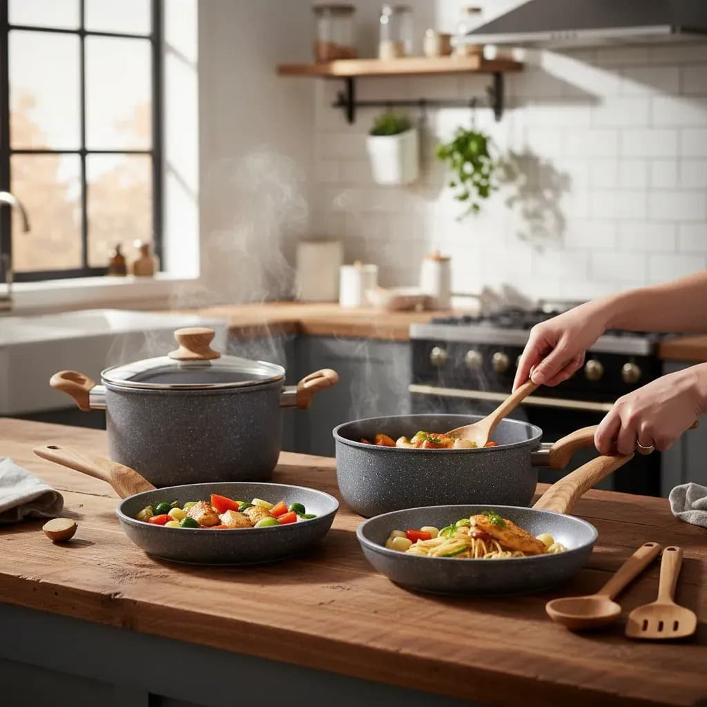 Kit 4 Panelas Antiaderente Utensilios Cozinha Multifuncional Durável Compatível Gás e Fogão