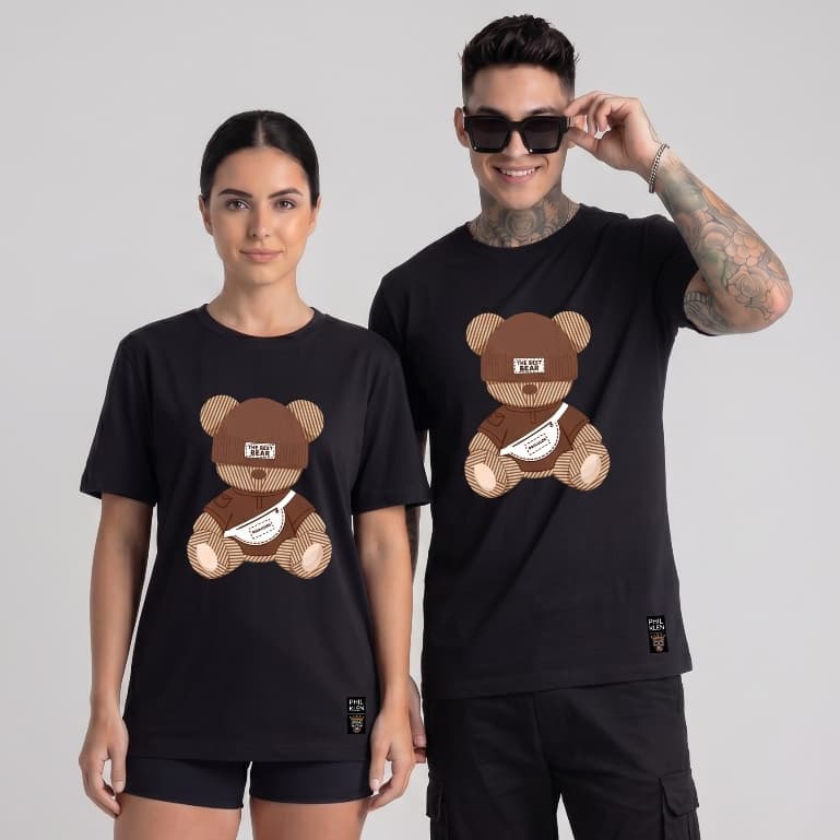 Camiseta Algodão Premium Estampa Urso Gorro Unissex Masculina e Feminina Philklen