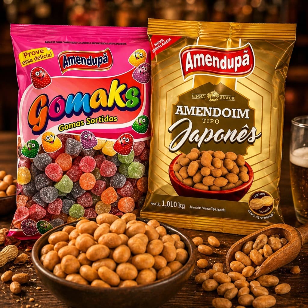 Kit 2kg Festa - Amendoim + Goma - 1 kg Amendoim Japonês - 1kg Gomaks Jujuba - Amendupã