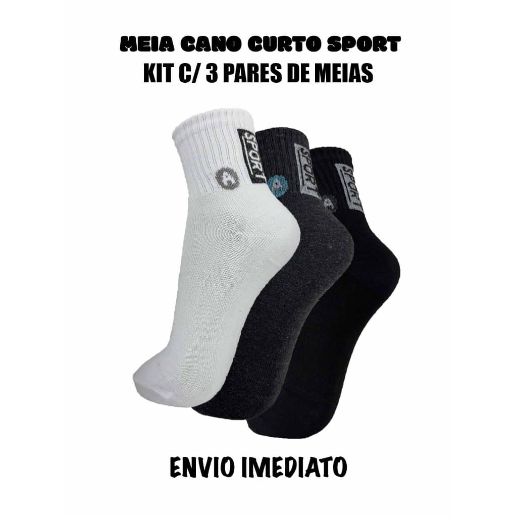 Kit 3 pares de meias Cano Curto Caneladas Sport originais