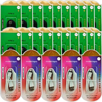 KIT COM 25 CABOS TURBO 20 CABOS TIPO C 5 CABOS COMPATIVEL PARA IPHONE NO ATACADO PARA REVENDER