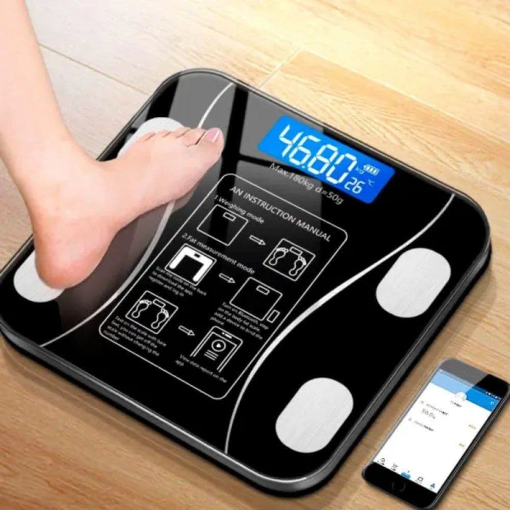 Balança Bioimpedância Digital Bluetooth Inteligente App Android IOS Gordura Corporal Suporta 140kg