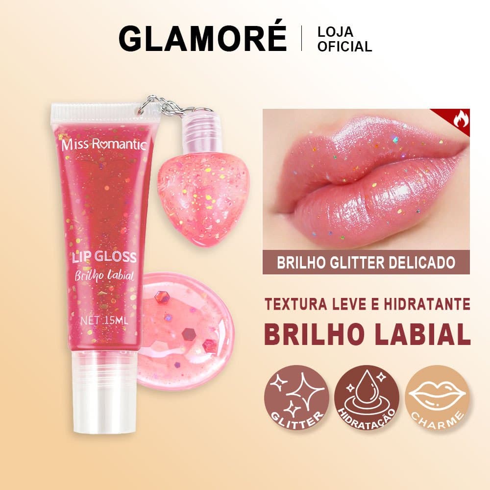 Brilho Labial Cintilante Miss Romantic Refletivo com Glitter e Acessório