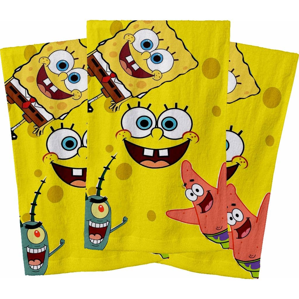 Kit Toalha de Rosto Mãos Pequena Temática Bob Esponja Patrick E Plankton