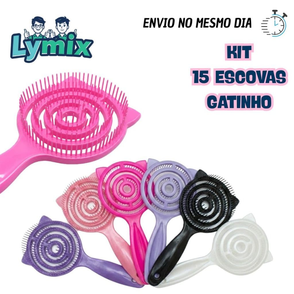 kit 15 Escova de Cabelo Gatinho Cute | Ideal para Lembrancinha e Uso Diário