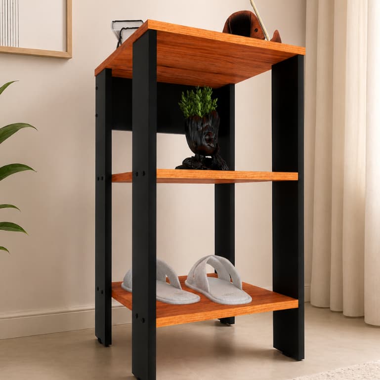 Mesa de Cabeceira com 2 Nichos e Organizador Prático para Quarto