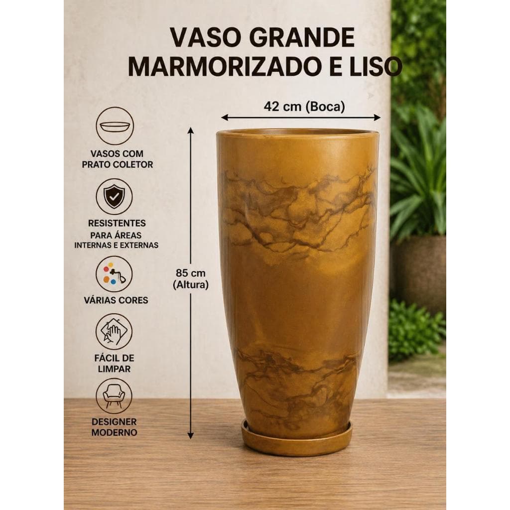 Vaso de planta Grande Com Prato Polietileno Resistente Luxo Decorativo Flores Grande Sala Jardim Varanda
