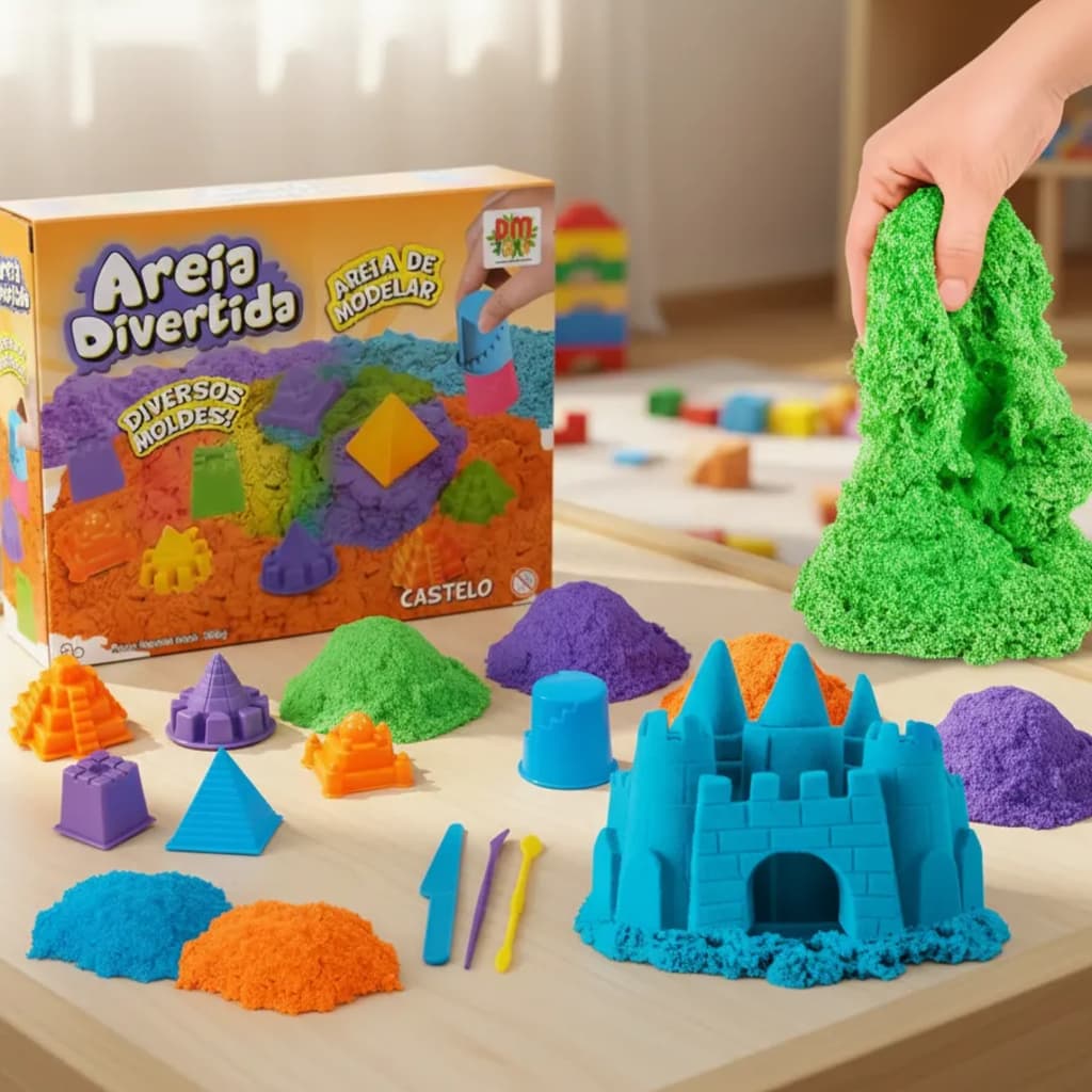 Areia Mágia De Modelar Brinquedo Massa + Moldes Castelo 300g
