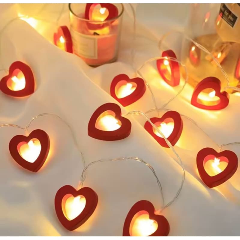 Cordão de LED coração vermelho madeira decorativo amor dia dos namorados aniversário casal