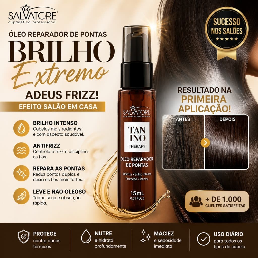 Óleo Finalizador Reparador de Pontas 15ml Salvatore Super Brilho Antifrizz Proteção Térmica