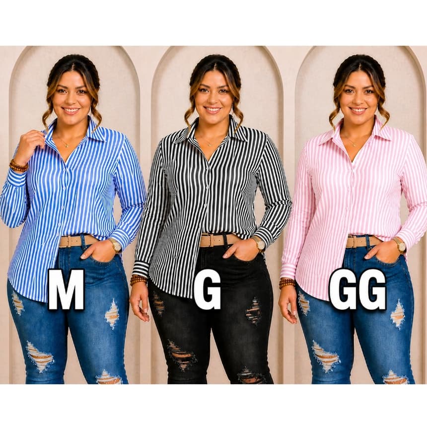 camisa blusa social listrada feminina manga cumprida M G GG No tecido duna e crepinho