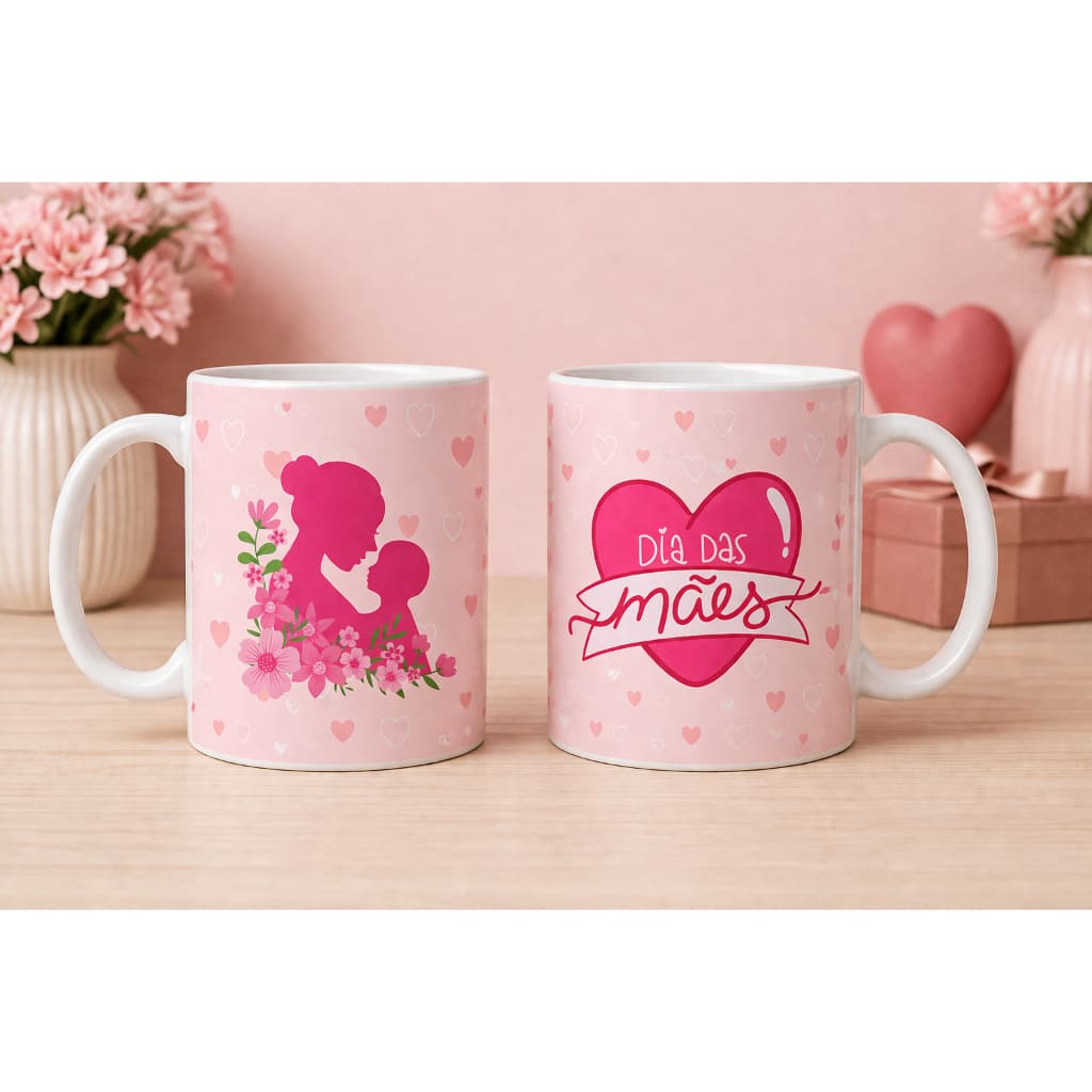 Caneca Personalizada Dia das Mães – Mãe e Filho + Coração – Cerâmica 325ml