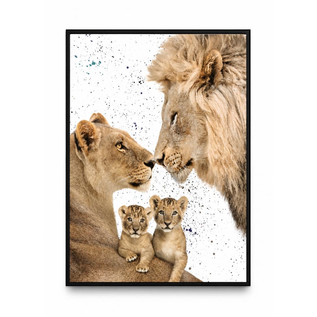 Quadro decorativo sala Família leão resinado com moldura 53x73 decoração\sala\quarto\familia\leão quadro decorativo sala