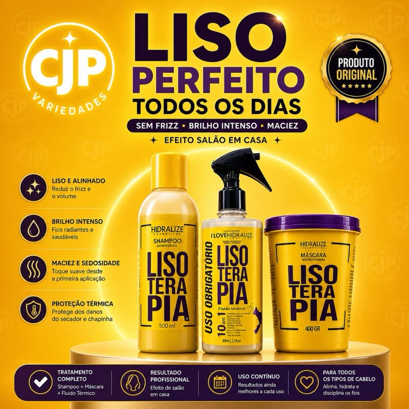Kit Liso Terapia Completo Hidralize Alinhamento Capilar Anti Frizz Brilho Intenso