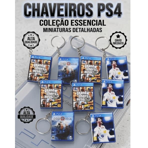 Chaveiro Mini Capa de Jogo PS4 Qualquer Jogo | Chaveiros para Gamers Retrô