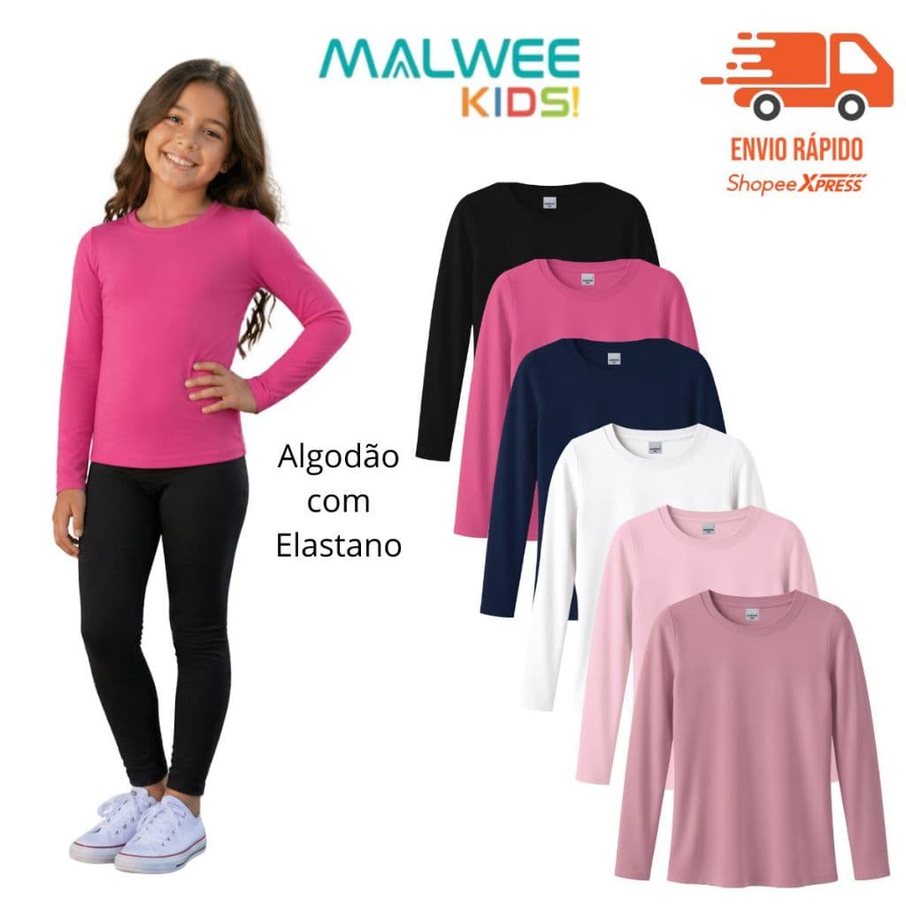 Blusa Manga Longa Infantil Cotton Malwee Kids Confortável Básica Menino Menina Dia a Dia